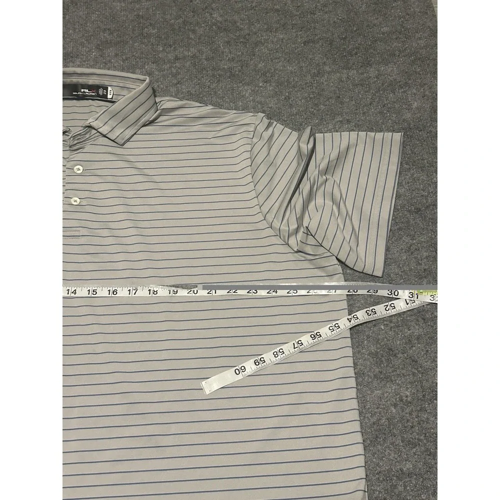 RLX Ralph Lauren Men's XXL Grey Striped Performance Golf Polo Shirt Stretch EUC